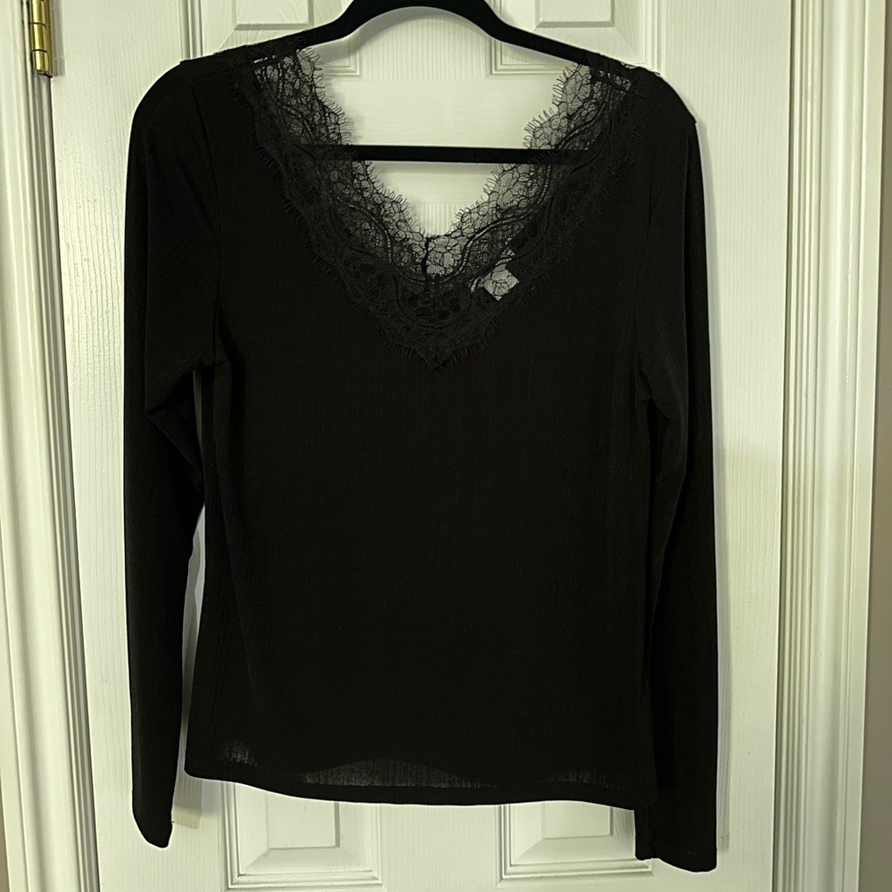H&M Black Top with lace trim Large